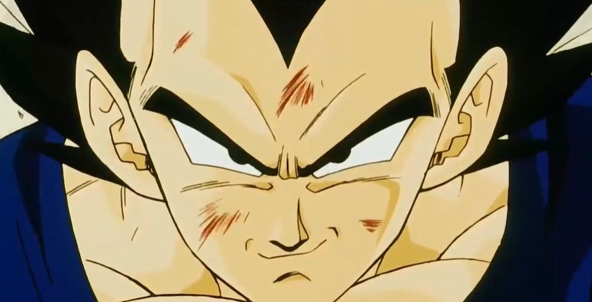'Vegeta' smiling after accepting that 'Goku' is the