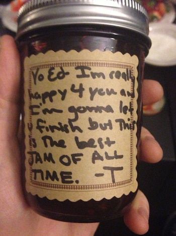 A handwritten label