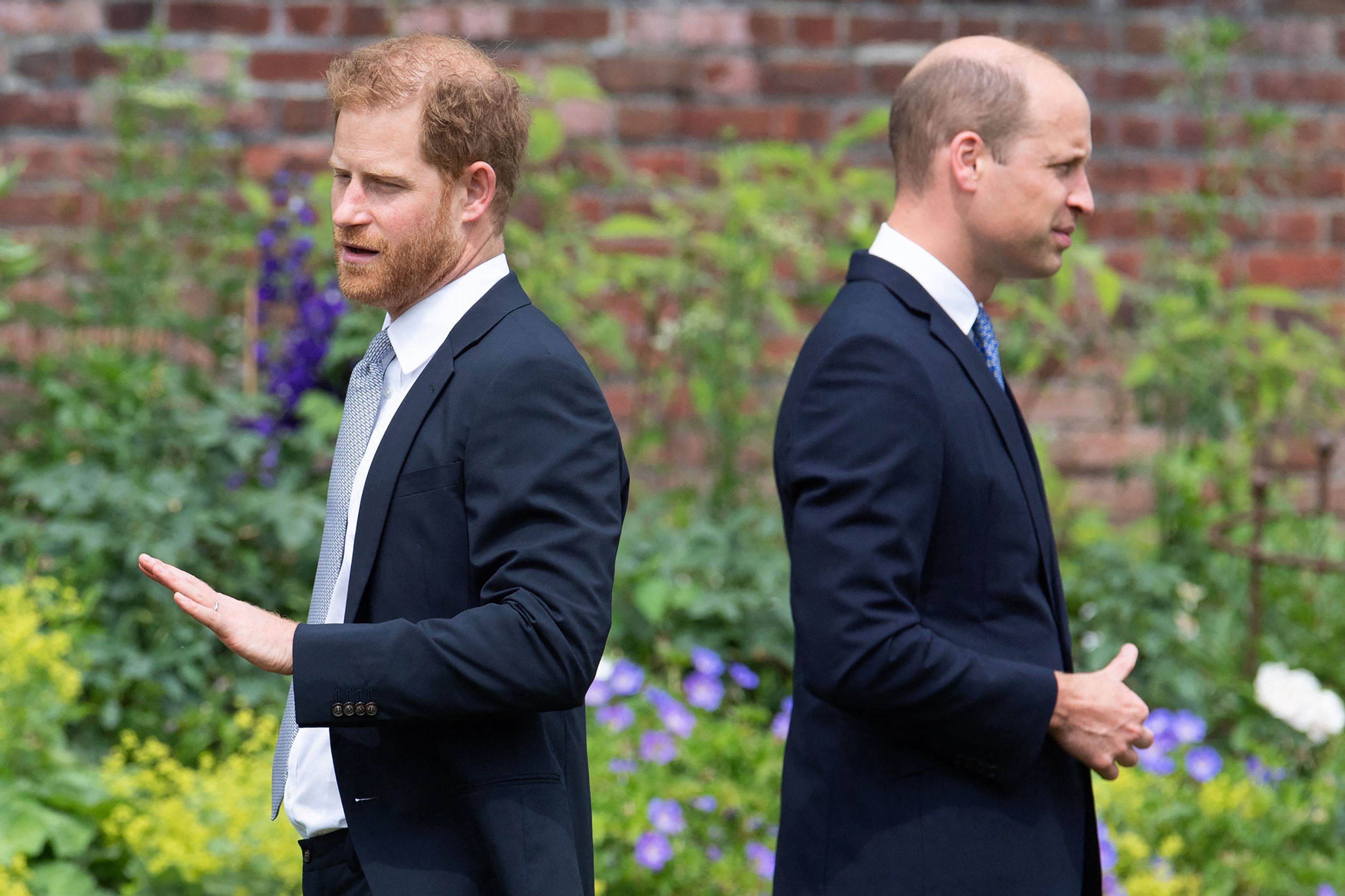 Prince Harry and Prince William at the unveiling of Princess Diana's statue.