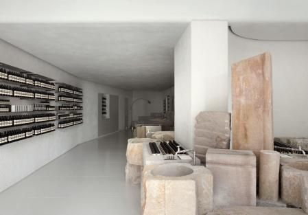 Mable project for the diagonal Aesop store, made with discarded stones from the local mountain of Montjuïc, Barcelona