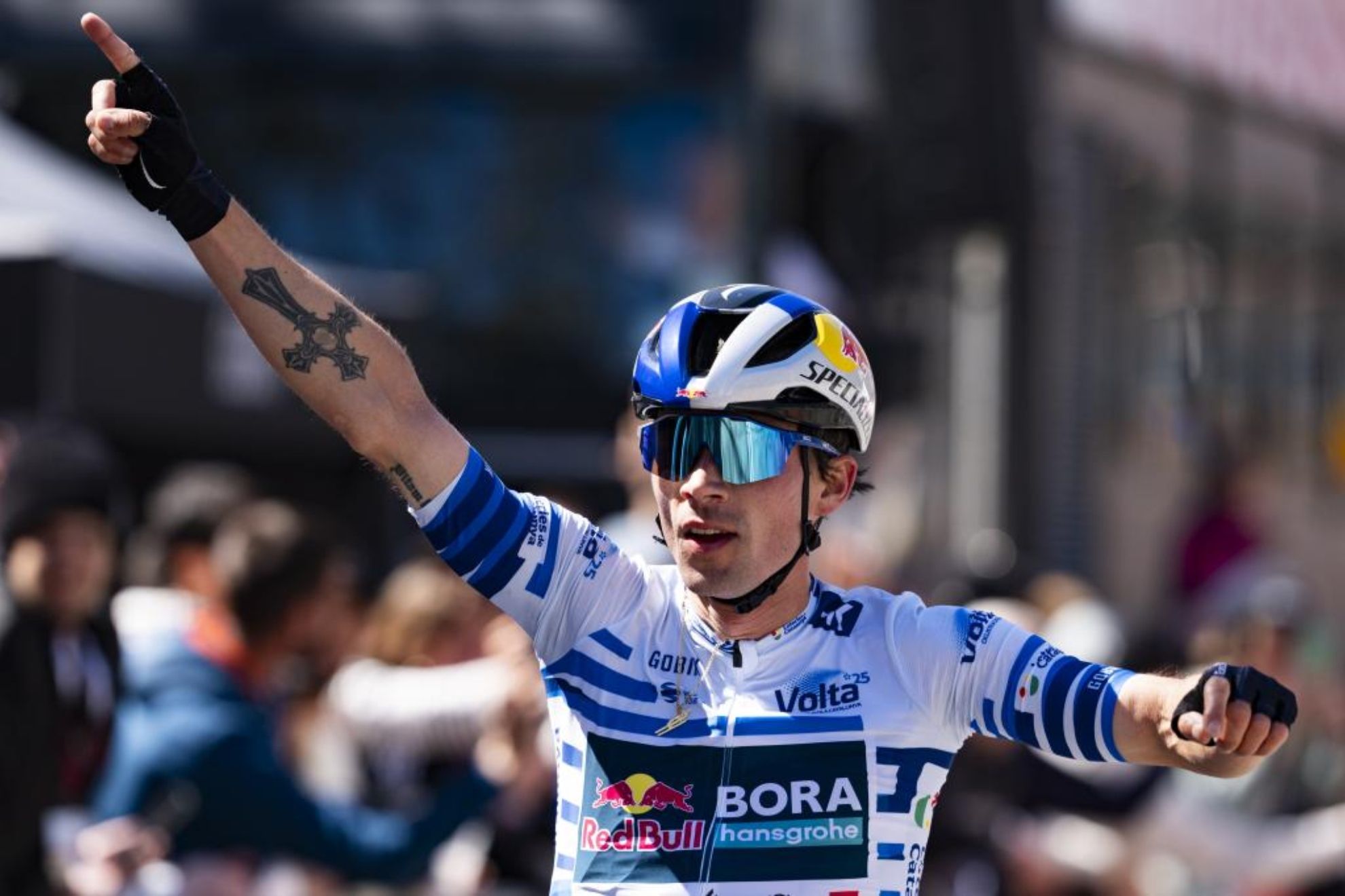Primoz Roglic celebrates his recent victory in Volta to Catalonia.