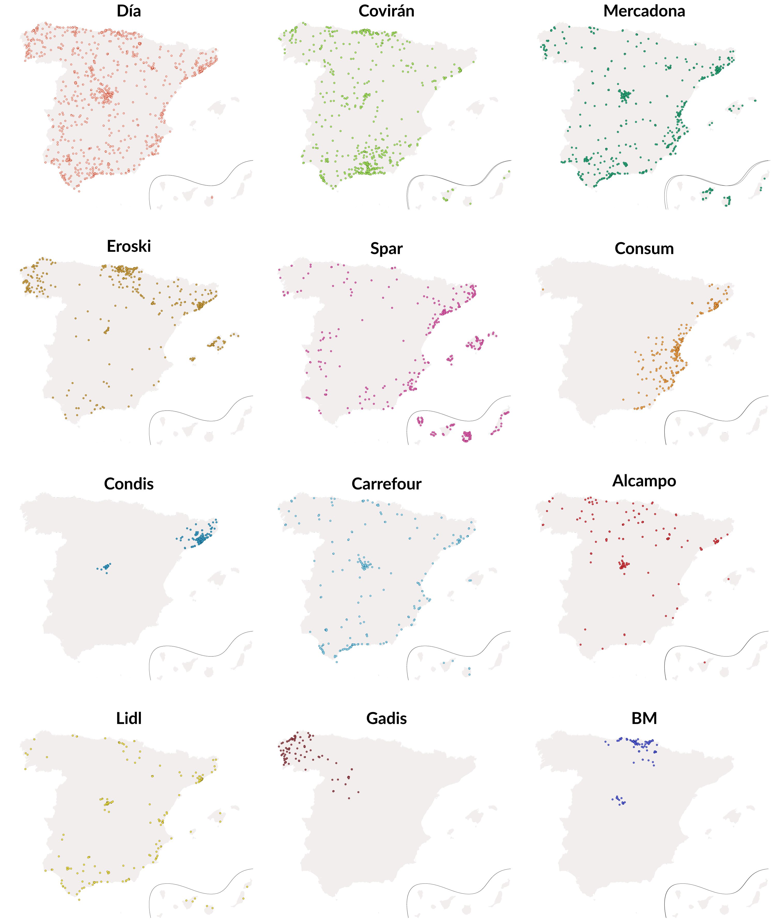 Supermarket locations in Spain