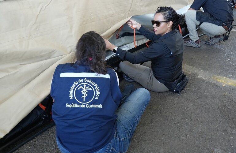 Participants from Guatemala and Costa Rica during the installation of one of the modules
