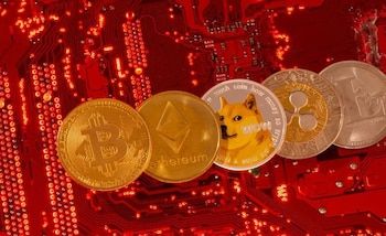 Physical representations of several cryptocurrencies.