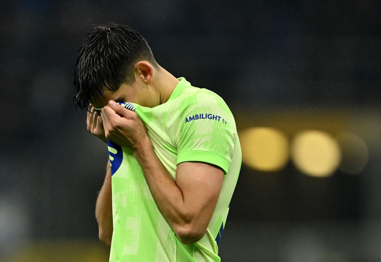 Gerard Martin del FC Barcelona looks down after the defeat.