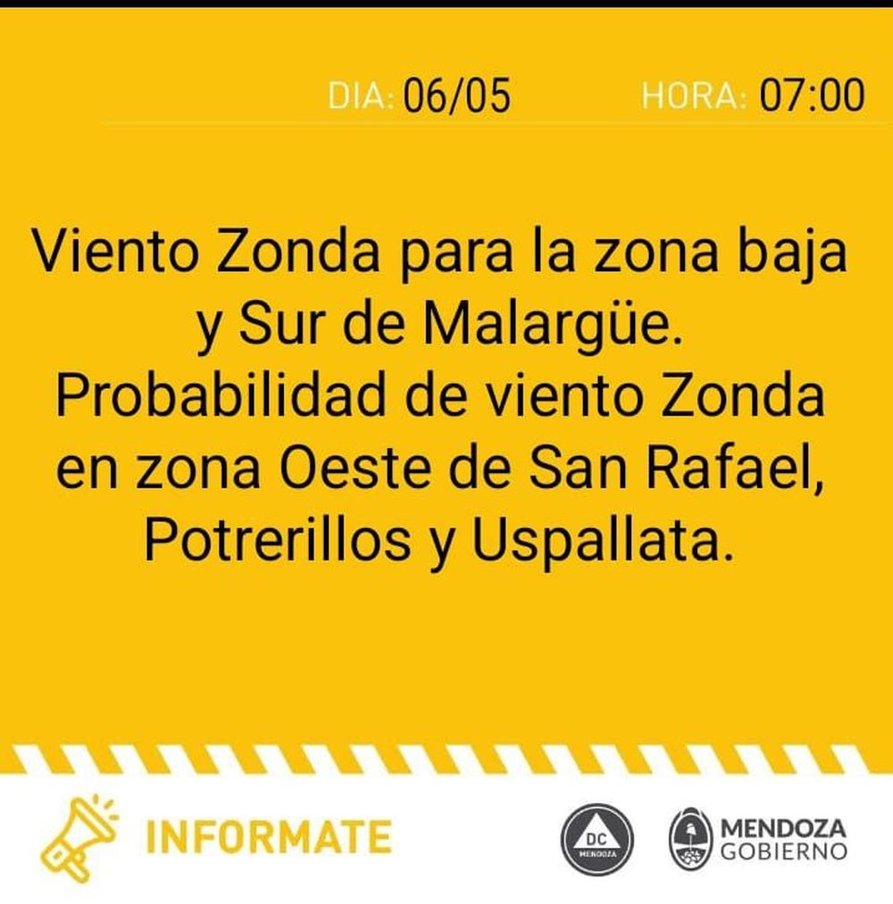 Yellow alert by wind zonda for Mendoza. Yellow alert by wind zonda for Mendoza.