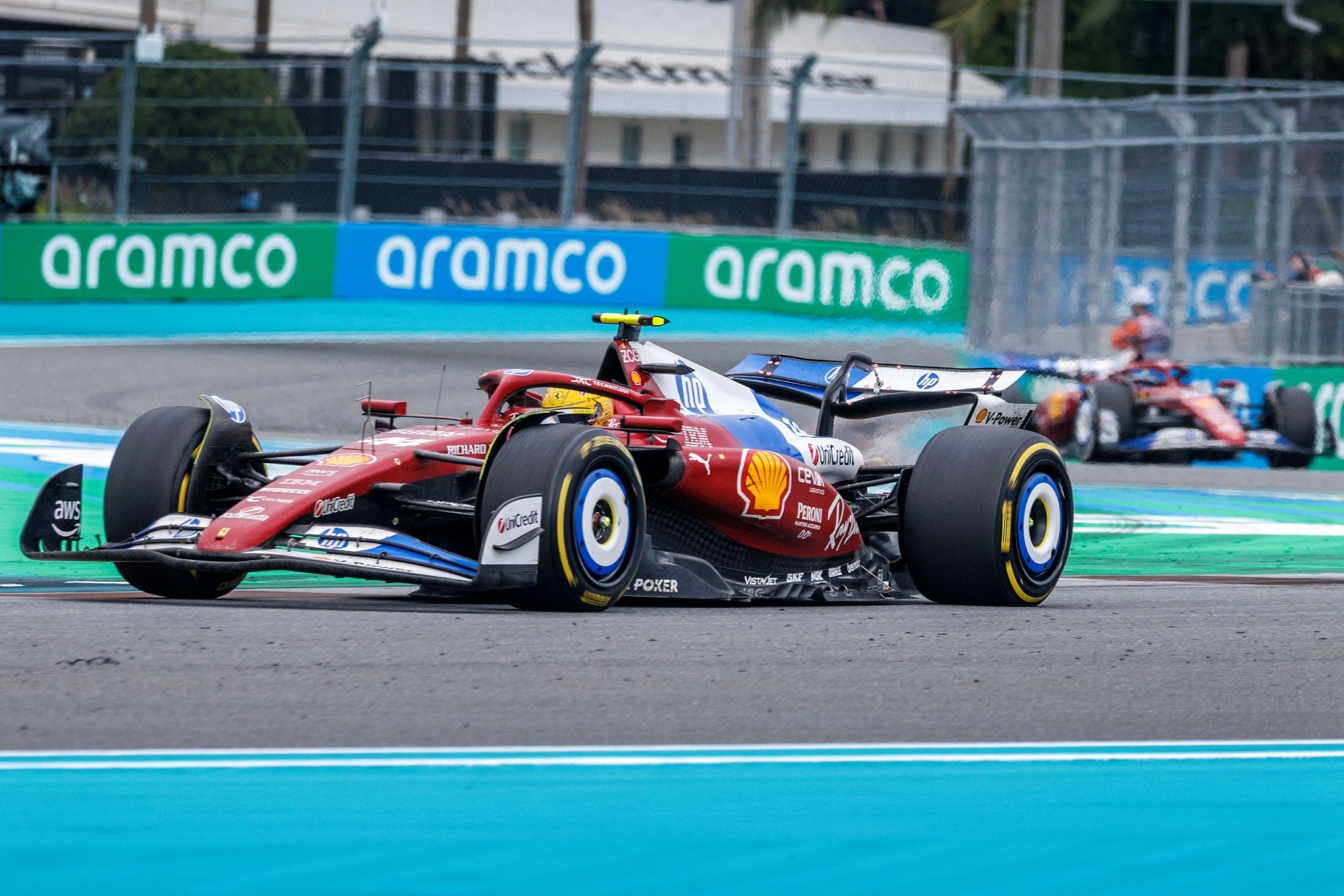 Lewis Hamilton and Charles Leclerc during the development of the Miami 2025 GP.