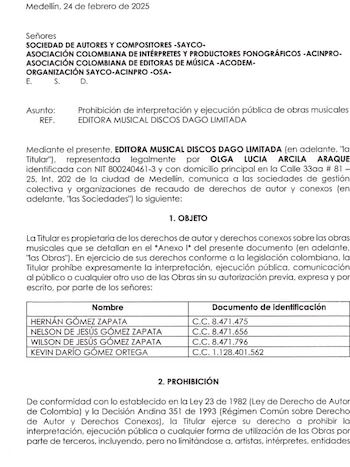 The statement issued by album