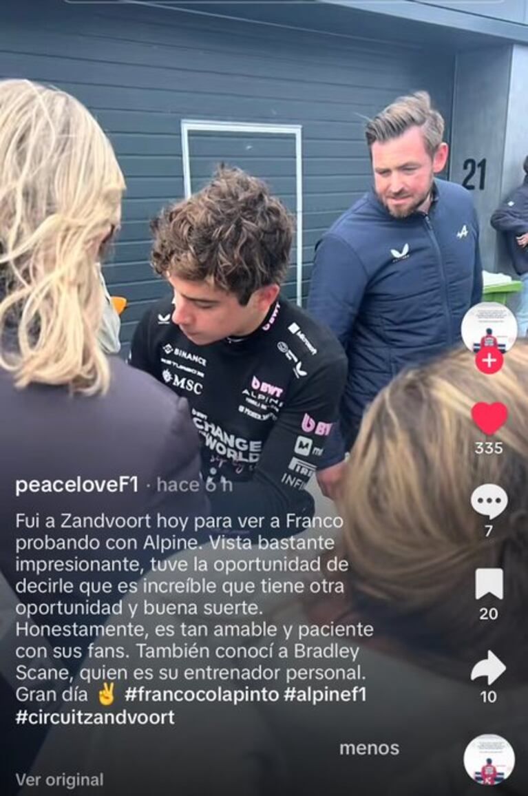 Colapinto appeared next to Bradley Scanes. (Photo: @f1history__ via x)