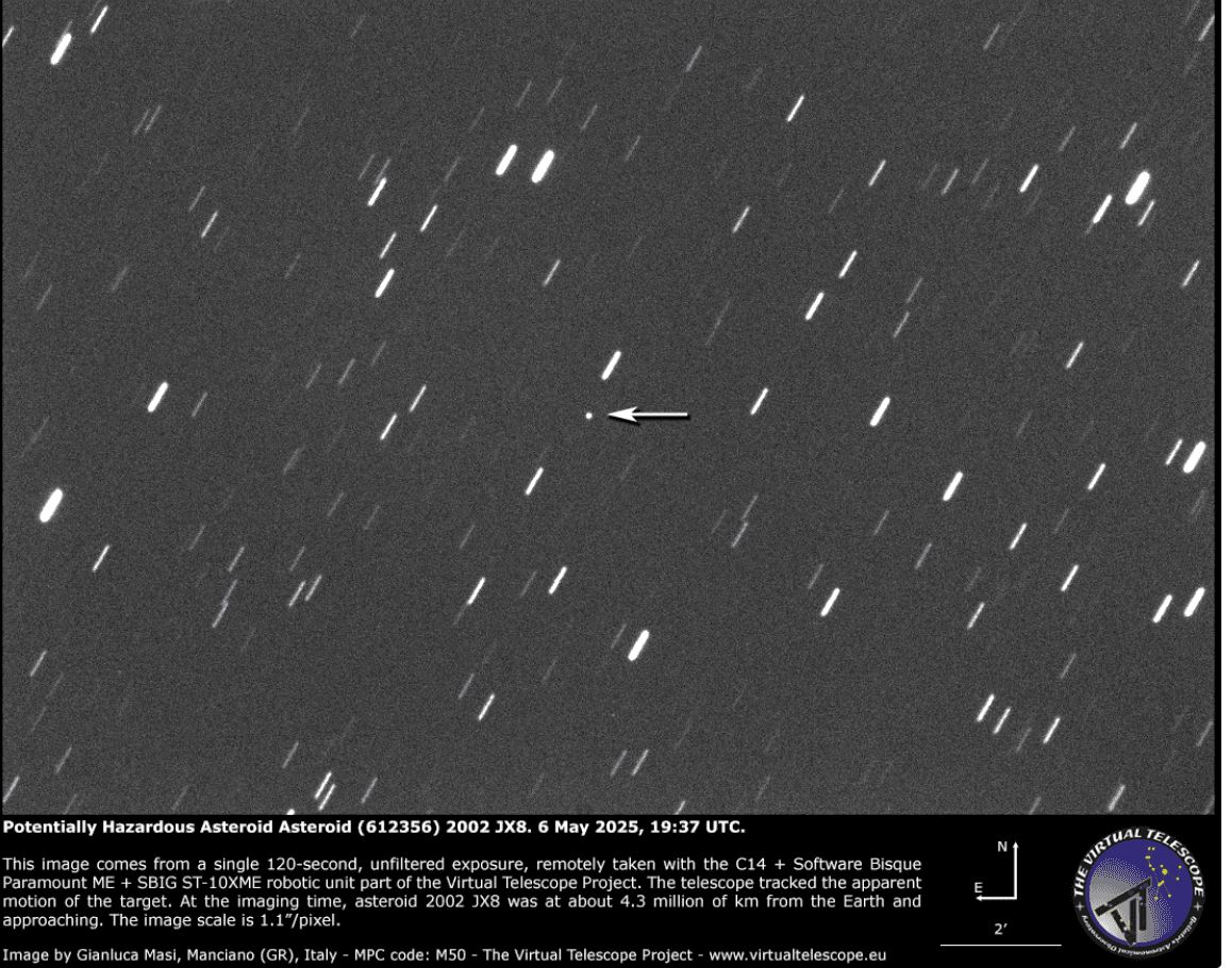 Potentially dangerous asteroid 2002 JX8 May 6, 2025.