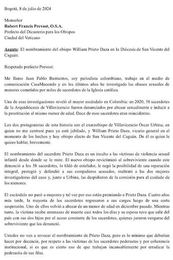 Barriento letter to today