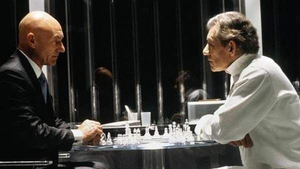 Patrick Stewart as Professor Charles Xavier and Ian McKellen as Magneto.