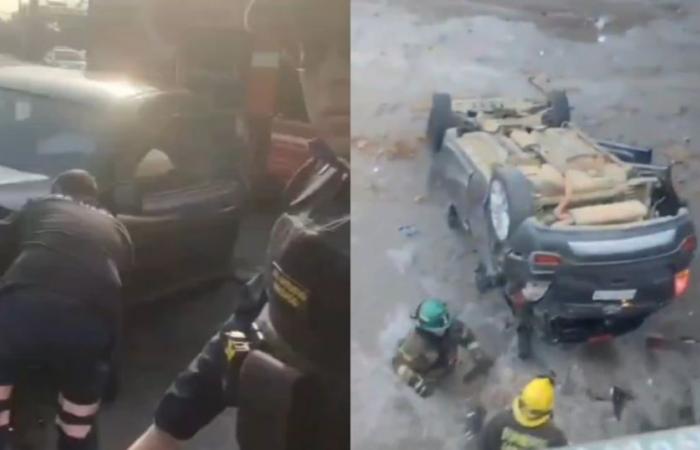 Vehicle ends up overturned on the Mapocho river bed during traffic accident in Santiago