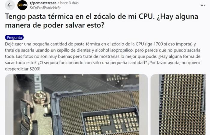Player accidentally spills thermal paste on the PC processor socket and asks for help to know what to do, sparking a huge debate