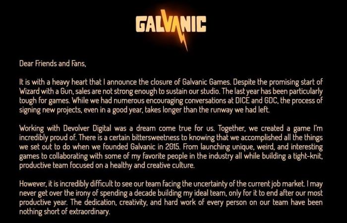 Galvanic Games is closing eight months after the launch of Wizard with a Gun