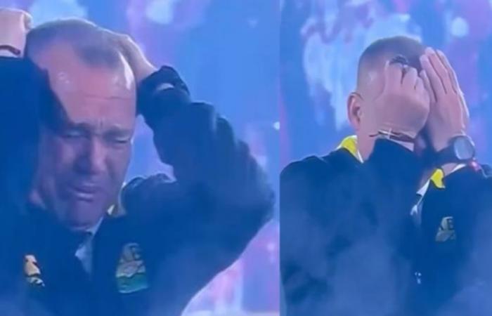 the crying of Rafael Dudamel after becoming champion with Bucaramanga by defeating Santa Fe in Colombian soccer