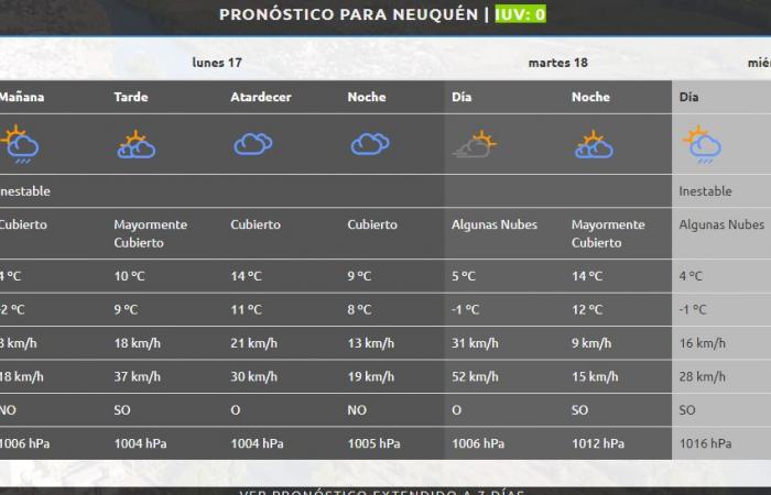 Polar wave in Neuquén and Río Negro, with alerts for snow and wind starting this holiday Monday