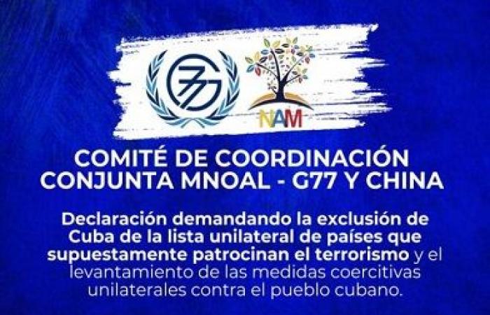 Non-Aligned Countries and G77 and China demand the exclusion of Cuba from the list of countries sponsoring terrorism
