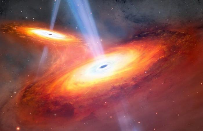 First discovery of a pair of merging quasars in the cosmic dawn