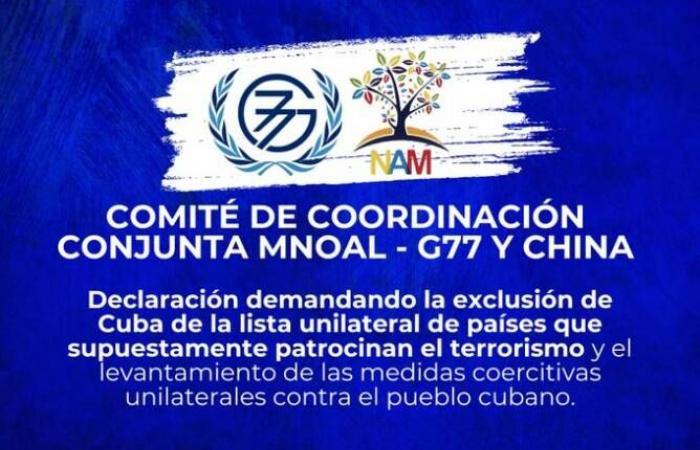 Non-Aligned Countries and G77 and China demand the exclusion of Cuba from the list of countries sponsoring terrorism