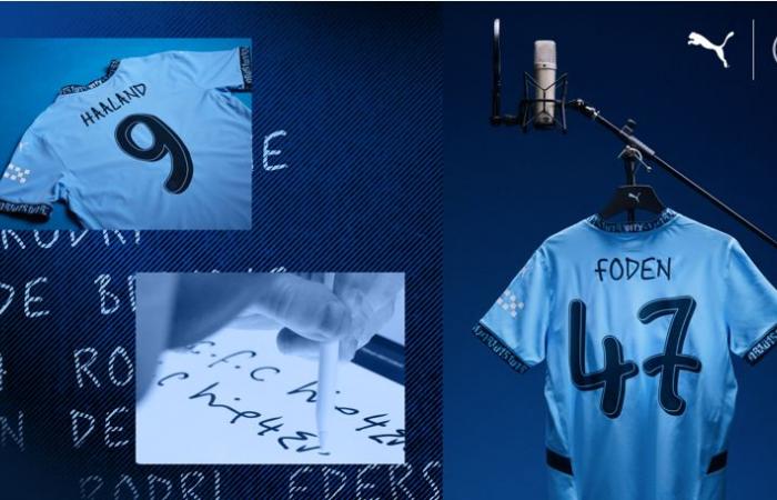 Manchester City will carry typography written by Noel Gallagher