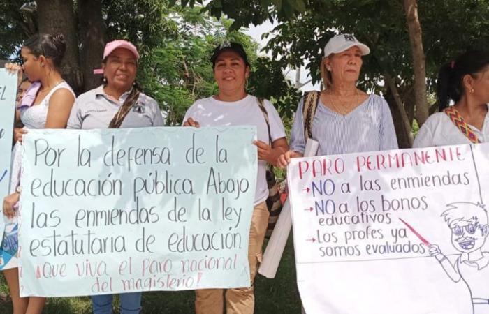 Teachers from Aracataca, Magdalena, protest against the Statutory Education Law