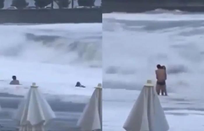 Video: the moment the sea swallowed a young woman who was on the shore with her boyfriend