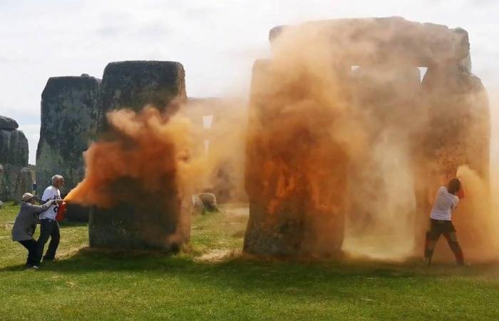 Environmentalists spray paint on mythical prehistoric site Stonehenge
