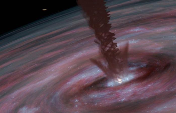Supermassive black hole appears to grow like a baby star