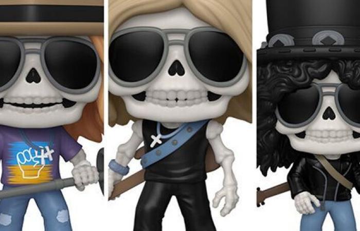 Axl Rose, Slash and Duff McKagan (Guns N’ Roses) transform into skeletons in this new series of striking dolls