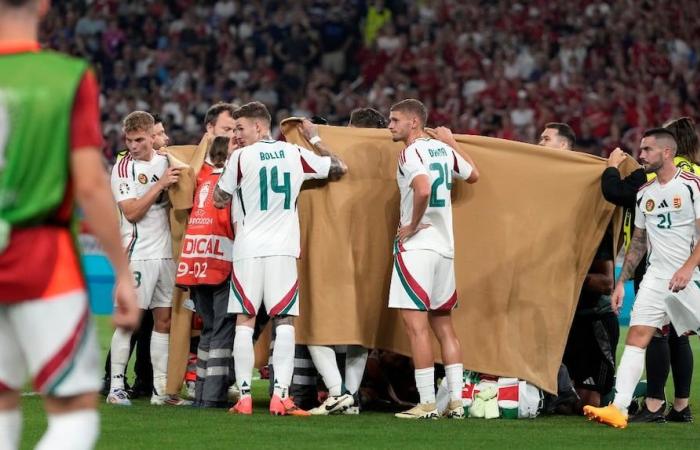 Shock at the Euro Cup: a Hungary player suffered a HEAVY CRASH with the goalkeeper and was taken off on a stretcher