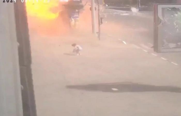 The moment a Russian bomb hits a residential area in the Ukrainian city of Kharkiv