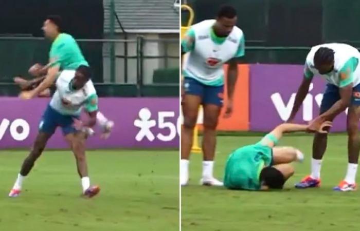 The violent kick of a figure from the Brazilian national team to a teammate before the debut of the Copa América