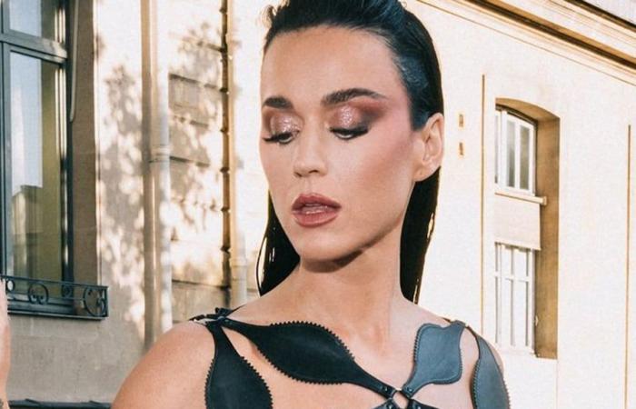 Cas naked: Katy Perry paraded a risky dress on the Vogue catwalk in Paris