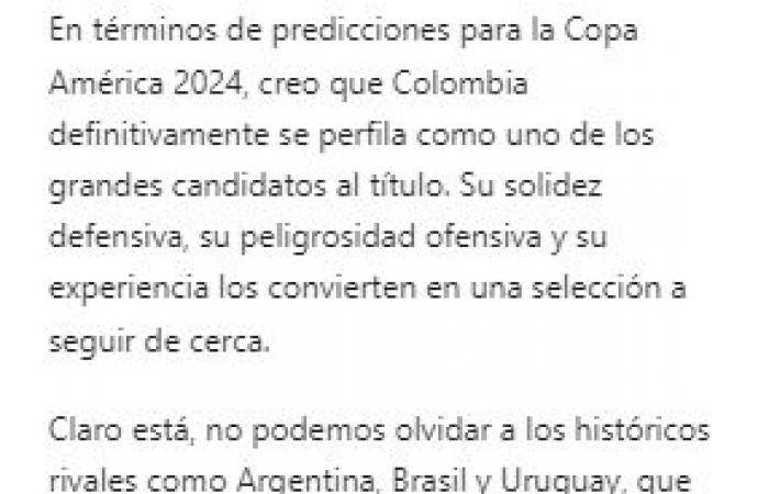 According to AI, Colombia would reach the Copa America final