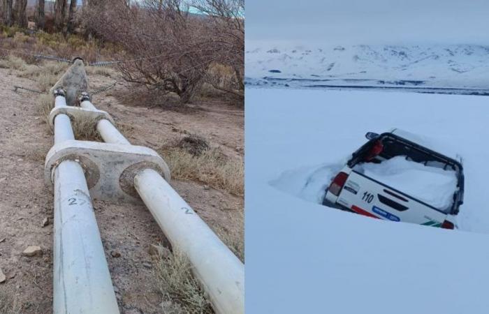 Downed poles, blown roofs and cars buried in snow