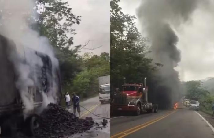 Fire in a tractor-trailer causes emergency on the road between Bucaramanga and San Alberto – Enlace Television