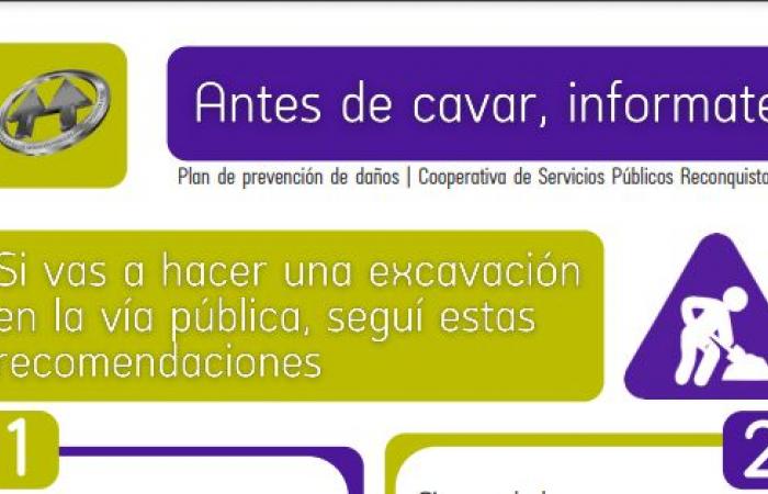 The Reconquista Public Services Cooperative Ltda. warns about precautions in excavations near gas pipelines