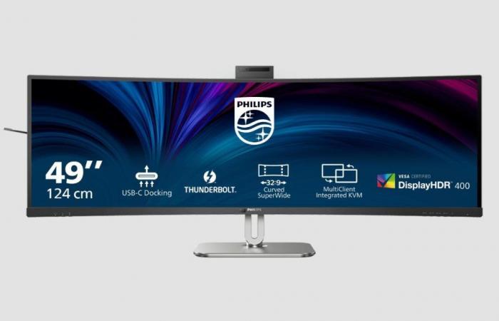 49-inch curved screen and an auto-framing webcam