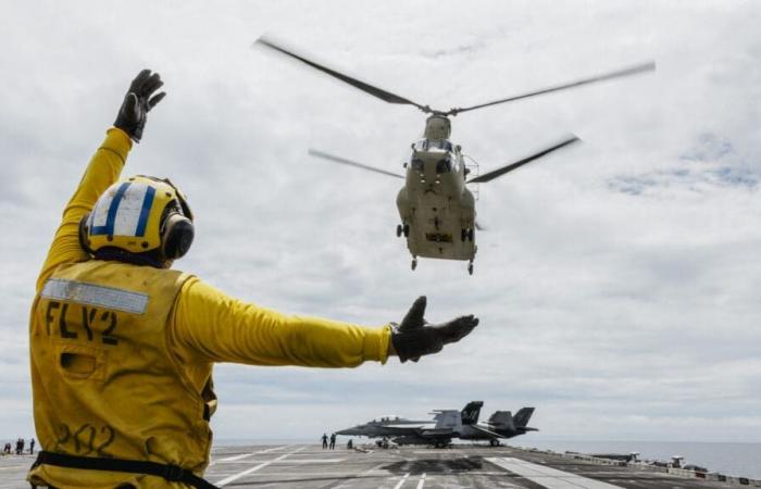 A US Army CH-47F Chinook operated from the aircraft carrier USS George Washington in the Pacific
