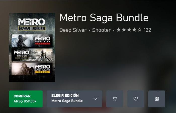 Last Light Redux and Metro Exodus Gold Edition for PC for less than US$1 in the Microsoft Argentina Store