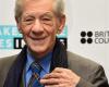 Actor Ian McKellen, in “good spirits” after falling off the stage at a theater in London