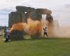 Activists vandalize Stonehenge Neolithic monument with orange spray